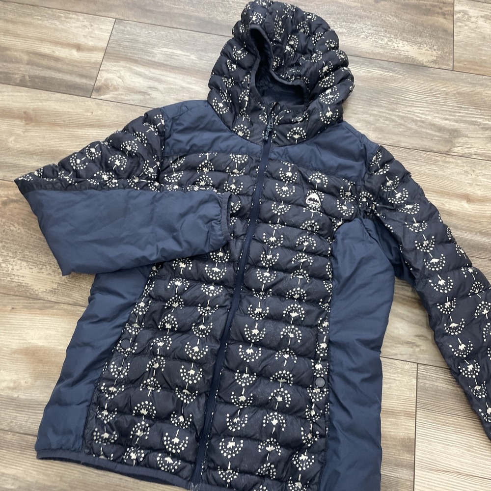 Burton DryRide Lush Snowboard Jacket Womens M Blue Puffer Down Hooded Ski Coat